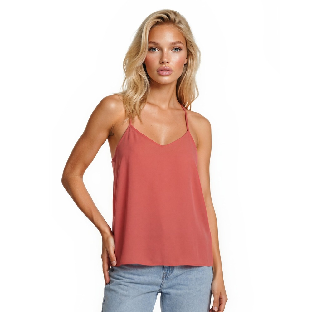 Tibi 100% Silk Cami Top Blouse Women's Size‎ 2 Coral Pink Racerback V Neck Sexy
